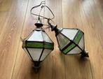 Twee Art-deco glas in lood hanglampen., Huis en Inrichting, Lampen | Hanglampen, Ophalen, 50 tot 75 cm, Art deco, Glas