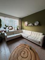 Witte leren hoekbank 290x240 - Retro look, Huis en Inrichting, Banken | Bankstellen, Ophalen, 250 tot 300 cm, Gebruikt, Hoekbank