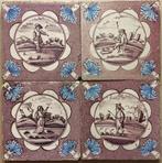 Tegels Antiek Landschappen in Cirkel Mangaan Friesland, Ophalen of Verzenden