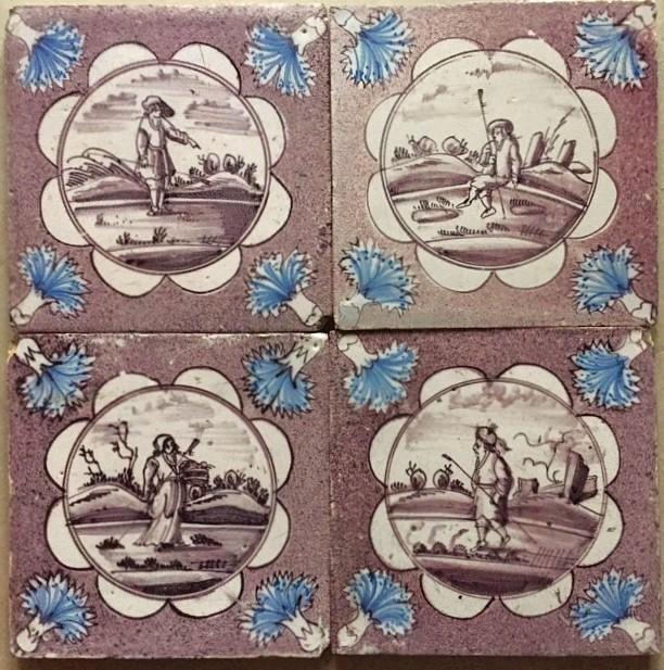 Tegels Antiek Herders in Cirkel Mangaan Friesland, Antiek en Kunst, Antiek | Wandborden en Tegels, Ophalen of Verzenden