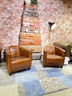 STOERE INDUSTRIËLE AVIATOR TUB FAUTEUIL VINTAGE COGNAC LEDER, Huis en Inrichting, Fauteuils, Ophalen of Verzenden, Nieuw, Leer