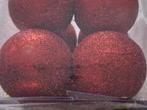 4 rode kerstballen met glitter h, Onbekend, Ophalen of Verzenden, Zo goed als nieuw, Losse verkoop