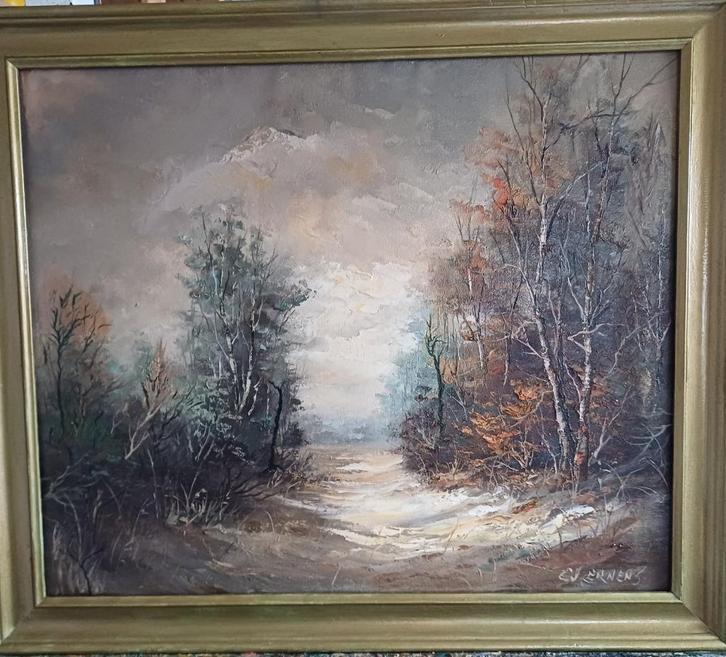 Schilderij olieverf , bosgezicht, G. J. Ernens., Antiek en Kunst, Kunst | Schilderijen | Klassiek, Ophalen