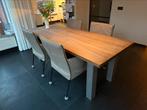 Design eettafel handgemaakt eiken blad en rvs onderstel, Huis en Inrichting, Tafels | Eettafels, 200 cm of meer, Gebruikt, Rechthoekig