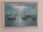 Schilderij zeegezicht met vissersboten, Antiek en Kunst, Ophalen of Verzenden
