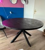Mooie ronde eettafel van mangohout met spinpoot, Ophalen, 100 tot 150 cm, Rond, Zo goed als nieuw