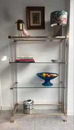 Pierre Vandel Paris etagere / wandmeubel plexiglas messing, Gebruikt, Ophalen of Verzenden, Glas, Minder dan 150 cm