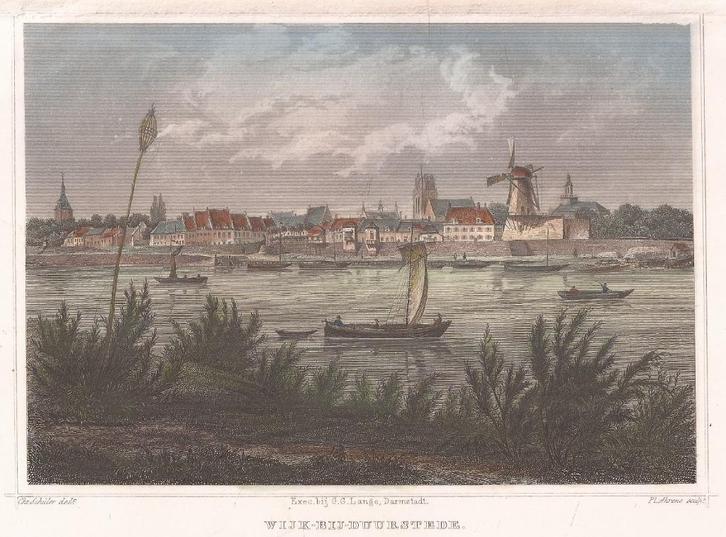 Gezicht op Wijk bij Duurstede Staalgravure Terwen gekleurd, Antiek en Kunst, Kunst | Etsen en Gravures, Ophalen of Verzenden
