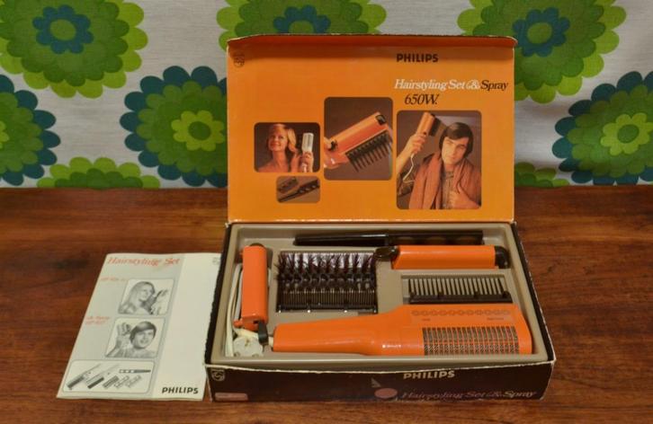 Retro Jaren 70 Philips Föhn & Hairstyling Set – Compleet!, Verzamelen, Retro, Persoonlijke verzorging, Ophalen of Verzenden