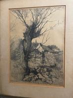 A.J. Grootens (1864-1957) Litho - Knotwilg bij boerderij, Antiek en Kunst, Ophalen of Verzenden