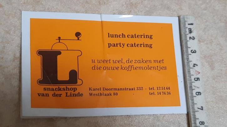 Sticker Snackshop van der Linde (Van der Linde Catering), Verzamelen, Stickers, Zo goed als nieuw, Winkel of Supermarkt, Ophalen