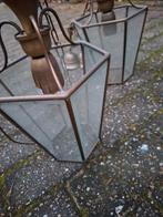 2x koper / bronzen lantaarn met glas, Antiek en Kunst, Ophalen