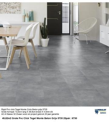49,62m2 Grote Pvc Click Tegel Monte Beton Grijs 25pak : €730 beschikbaar voor biedingen