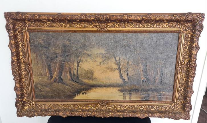 Olieverf Schilderij - Boslandschap V. Ham, Antiek en Kunst, Kunst | Schilderijen | Klassiek, Ophalen of Verzenden