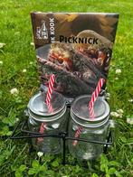 Picknick set met 4 glazen bekers & Picknick receptenboek , Glas of Glazen, Ophalen of Verzenden, Effen, Glas