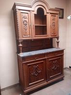 Koppel antieke buffetkasten met marmeren blad, Gebruikt, 100 tot 150 cm, Eikenhout, 150 tot 200 cm