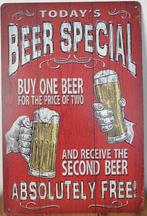Beer special today buy one bier reclamebord van metaal