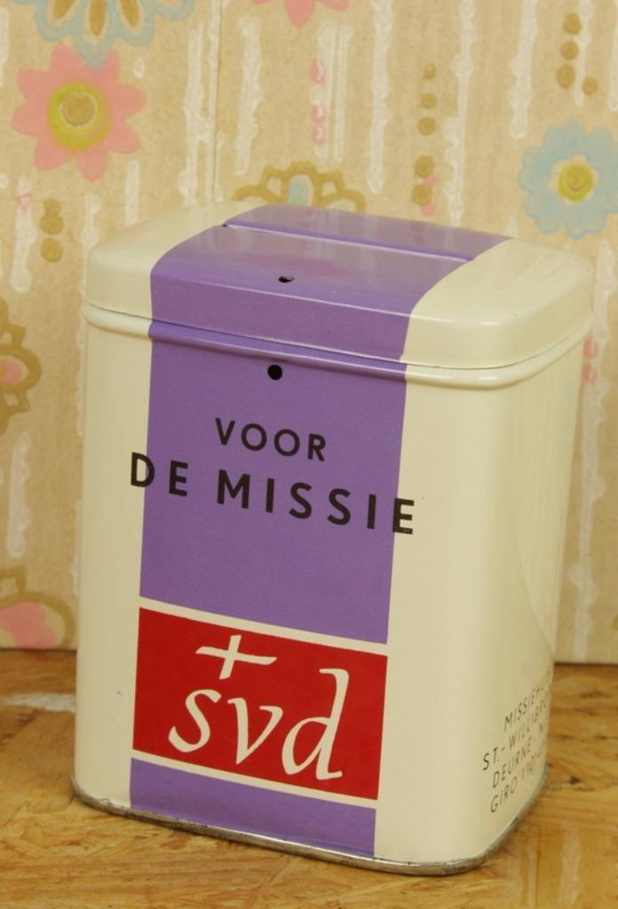 9184 missiebusje collectebusje missieblikje collecteblikje, Verzamelen, Religie, Zo goed als nieuw, Kaart of Prent, Ophalen of Verzenden