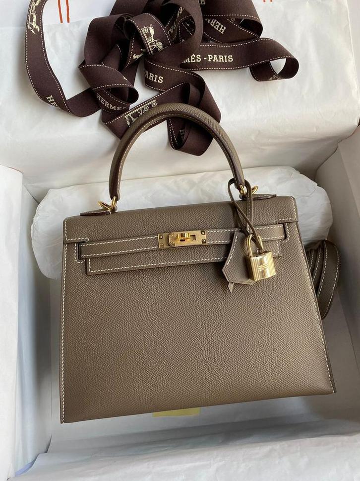 Hermes Kelly - Taupe - Handtas - Echt Leer - nieuw, Sieraden, Tassen en Uiterlijk, Tassen | Damestassen, Nieuw, Handtas, Bruin