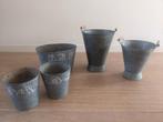 Set van 5 zinken bloempotten, Gebruikt, Ophalen of Verzenden, Balkon, Metaal