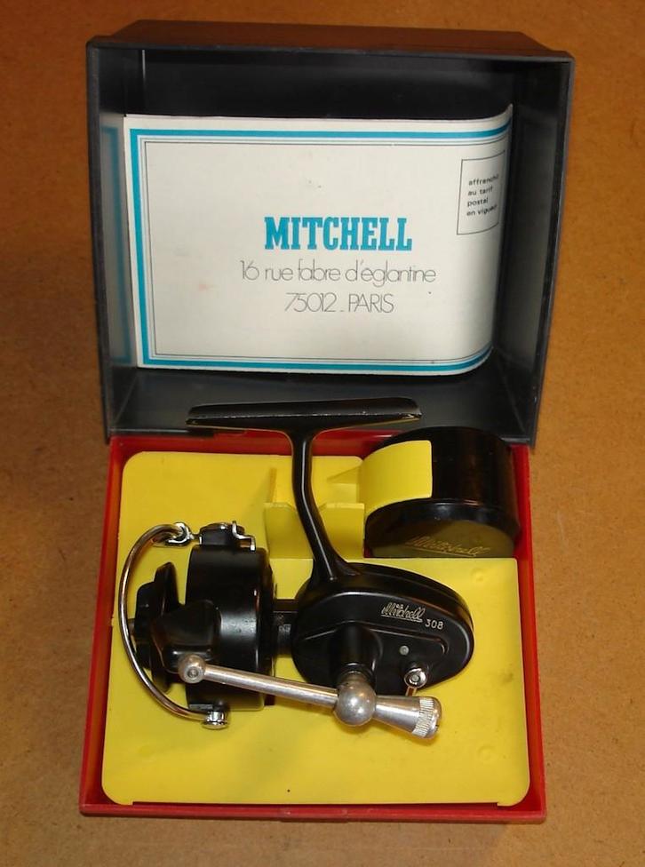 vintage reel Mitchell 308 in box met reserve spoel, Watersport en Boten, Hengelsport | Algemeen, Gebruikt, Molen, Ophalen
