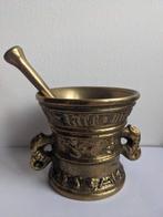 Antieke messing vijzel met stamper – leeuwenkop oren, Antiek en Kunst, Antiek | Koper en Brons, Ophalen of Verzenden