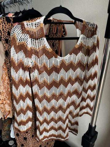 Shein bruine gehaakt mini jurk met open rug beschikbaar voor biedingen
