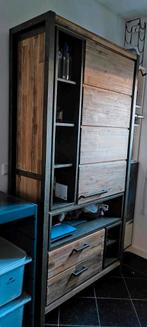 Zware kwaliteits hoge buffetkast van acaciahout (Oliver), Ophalen, Gebruikt, 100 tot 150 cm, 200 cm of meer