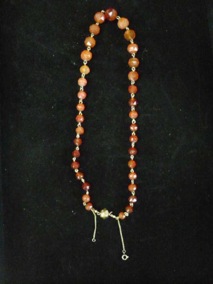 carneool ketting met gouden balslot ca. 47 cm. - 42.4 gram, Sieraden, Tassen en Uiterlijk, Antieke sieraden, Ketting, Goud, Verzenden