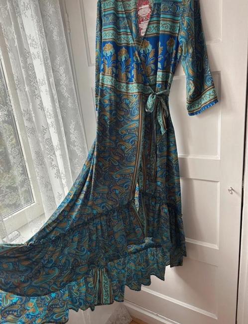 Nieuw maxi lange indiase sari roezel wikkeljurk jurk Boho M, Kleding | Dames, Jurken, Nieuw, Maat 38/40 (M), Blauw, Onder de knie