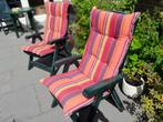 2 groene kunststof standenstoelen met kussen, Tuin en Terras, Ophalen, Gebruikt, Kunststof, Verstelbaar