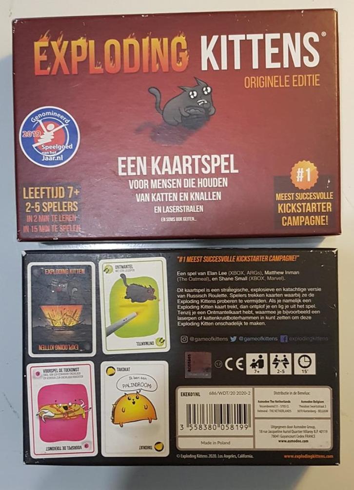Exploding Kittens NL versie, Hobby en Vrije tijd, Gezelschapsspellen | Kaartspellen, Zo goed als nieuw, Een of twee spelers, Drie of vier spelers