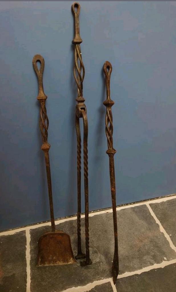 Kachel bestekset / openhaard set (schep, tang en pook), Huis en Inrichting, Haarden, Gebruikt, Ophalen of Verzenden