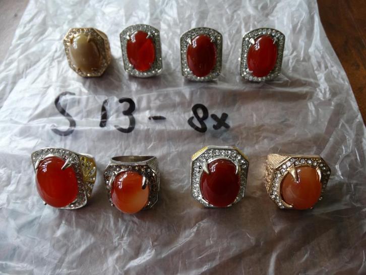 8 ringen Dukun natuurstenen edelstenen, monel, Indonesië, Sieraden, Tassen en Uiterlijk, Ringen, Zo goed als nieuw, Met edelsteen