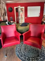 4 lederen eetkamerstoelen op wieltjes, Huis en Inrichting, Stoelen, Ophalen, Zo goed als nieuw, Rood, Vier