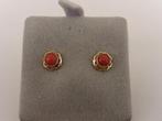 Gouden oorknopjes met bloedkoraal                       G100, Gebruikt, ., Ophalen of Verzenden, .