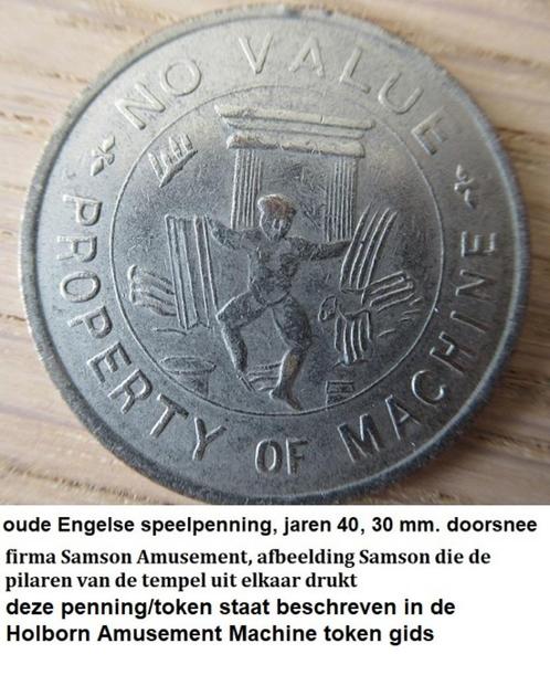 unieke oude Engelse speelautomaat token, jaren 40, Postzegels en Munten, Penningen en Medailles, Overige materialen, Ophalen of Verzenden