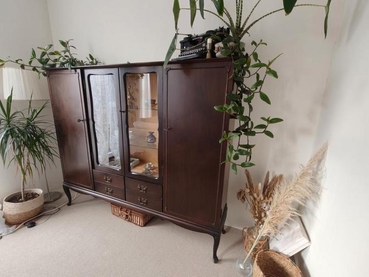 Prachtige (vitrine) kast met Queen Ann pootjes, Huis en Inrichting, Kasten | Vitrinekasten, Gebruikt, 150 tot 200 cm, 100 tot 150 cm