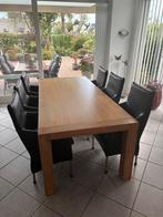 Eiken eettafel met leren stoelen (maten bij advertentie), Ophalen of Verzenden, Zo goed als nieuw, Modern, 4 tot 6 stoelen