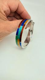 Mooie geëmailleerde brede zilveren slavenarmband, Ophalen of Verzenden, Zo goed als nieuw, Zilver