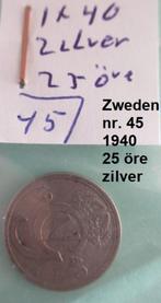 Zweden, Zilver, 25 öre munt 1940, Postzegels en Munten, Ophalen, Overige landen, Losse munt, Zilver