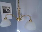 Messing hanglamp met 3 glazen kelken (16 x 10cm), Huis en Inrichting, Lampen | Hanglampen, Ophalen, Zo goed als nieuw, Glas, 75 cm of meer