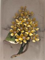 Vintage Emaille Bloemen Broche met Strass, Sieraden, Tassen en Uiterlijk, Broches, Overige materialen, Gebruikt, Geel, Ophalen of Verzenden