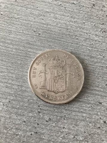 5 Pesetas 1885 *87 Zilver Alfonso XII Spanje beschikbaar voor biedingen