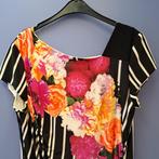 Joseph Ribkoff jurk zwart wit gestreept + bloemen 44 42295, Maat 42/44 (L), Knielengte, Ophalen of Verzenden, Roze