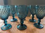 van 6 petrolblauwe goblets – vintage bistro look, Antiek en Kunst, Antiek | Glas en Kristal, Ophalen of Verzenden