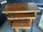 3 Eikenhouten Tafeltjes - Donker Eiken - Opknapper, Huis en Inrichting, Tafels | Bijzettafels, Ophalen, Gebruikt, Rechthoekig