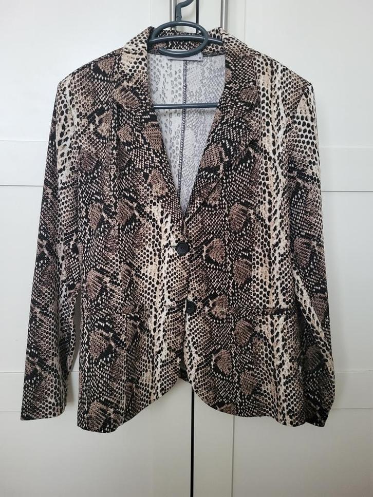 Angelle Milan bruine dieren print blazer maat M zgan., Kleding | Dames, Jasjes, Kostuums en Pakken, Zo goed als nieuw, Jasje, Maat 38/40 (M)