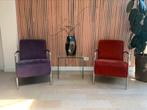 Twee fauteuils, oranje-rood en paars, Gebruikt, Minder dan 75 cm, Ophalen of Verzenden, 50 tot 75 cm