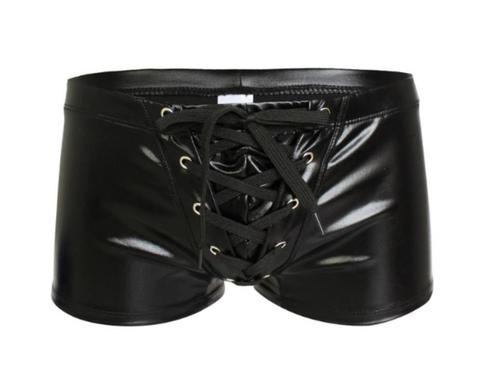 Zwarte kunstleren heren veter boxer / leren wetlook gay, Kleding | Heren, Ondergoed, Boxer, Zwart, Verzenden